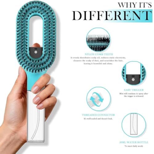 Image of 2-in-1 Spray Comb for Hair, Water Spray Detangling Brush with Built-In Mist Bottle, Anti-Frizz Wet Hair Brush for Men, Women & Kids Ideal for Long, Thick & Curly Hair (MINT BLUE)