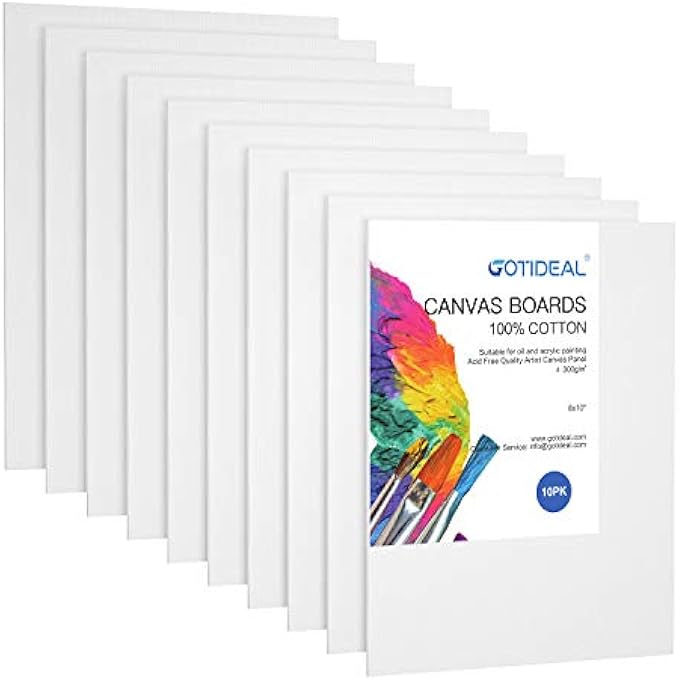 GOTIDEAL Canvas Boards, 8x10 inch Set of 10,Gesso Primed White Blank Canvases for Painting - 100% Cotton Art Supplies Canvas Panel for Acrylic Paint, Pouring, Oil Paint, Watercolor, Gouache