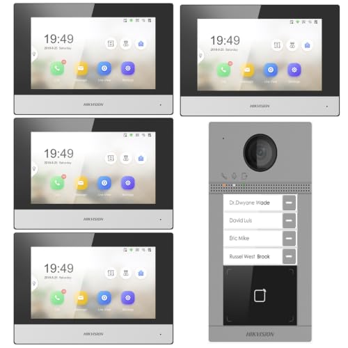 Image of HIKVISION Smart Video Door Phone Kit with 4 x DS-KH6320-WTE1 7 Inch Touch Screen Indoor Monitors & 1 x DS-KV8413-WME1(B) 2MP HD Villa Door Station, Wi-Fi, PoE, Two-Way Audio & Access Control