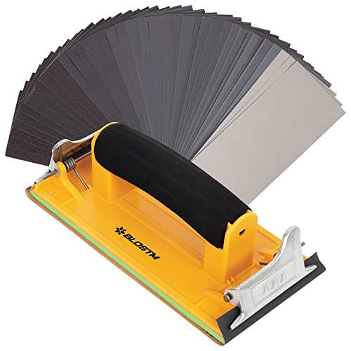 BLOSTM Surtido de Papel de Lija con Lijadora Manual - Grano 120 a 7000, 48 Piezas de Papel de Lija Grueso a Fino para Madera, Paredes y Automoción - Incluye Bloque de Lijadora de Mano, Juego de 48