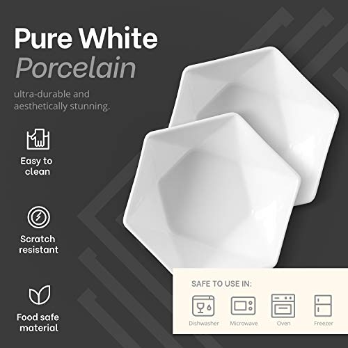 Mitbak 10 Ounce Porcelain Dessert Bowls | Set Of 6 Diamond Shaped White Serving Bowl Plates For Ice Cream, Dessert, Snacks, Fruit, Salad, Small Side Dishes | Decorative Bowls Make An Excellent Gift #TOP2