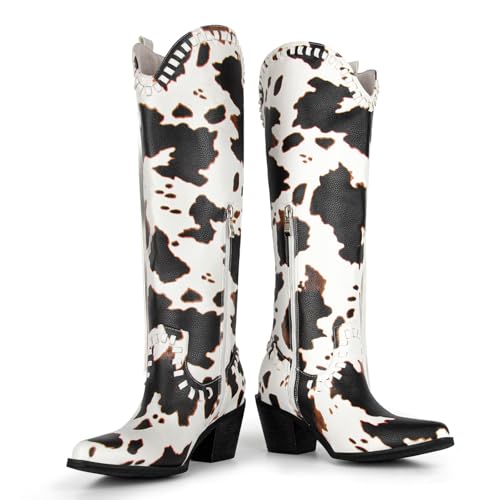 MissHeel Knee High Fringe Cowboy Boots with Turquoise Stones Side Zipper4