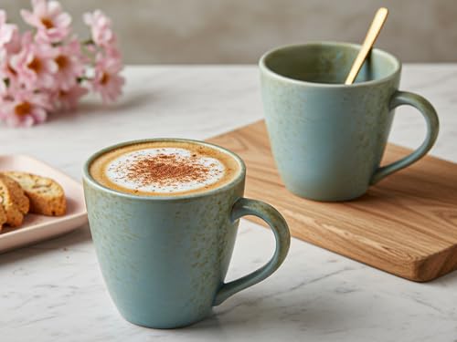 Image of Bodhi House Handmade Reactive Glaze Ceramic Coffee Mug Set of 2 Pieces (350 Ml), Stoneware Tea Cup, Microwave Safe Large Milk Mug, Ideal for Daily use, Casual Gatherings and Gifting, Turquoise-Copper