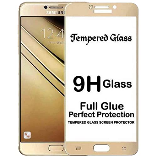Image of Screen Protector for Samsung Galaxy C7 Pro Gold Tempered Glass Edge-to-Edge 6D Screen Guard With Installation Kit
