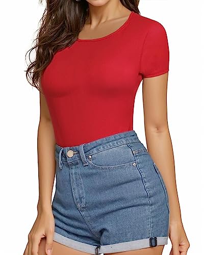 Image of Mangopop Women' Long Sleeve Ribbed Bodysuit Jumpsuits