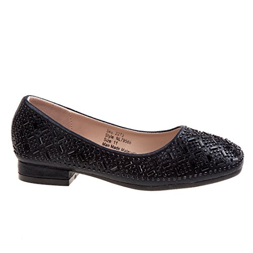 Nanette Lepore Girls Low Heel Rhinestone Dress Shoes,Black,114