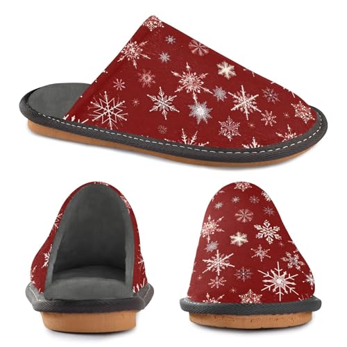 Slippers for Women Graphic Snowflakes Red Pattern Soft Winter Warm Shoes Indoor Outdoor Non-Slip House Travel Slippers4