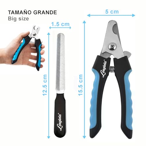 Longivia® Cortauñas para Perro y Gato con Lima y Tope - 15.5 cm - Accesorio para Mascota Grande o Pequeño - Cortador Uñas Perritos y Gatitos - Dog Nail Clippers - Aseo Profesional (Azul Negro) - imagen 2
