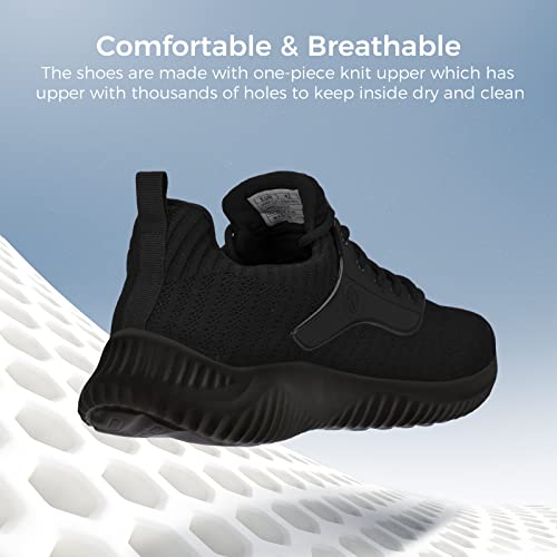 Womens Breathable Walking Shoes-Resistant Sport Tennis Shoes Fabric Lightweight Comfortable Casual Shoes Slip On Work Fitness Cycling Travel Sneakers All Black 6 #TOP3
