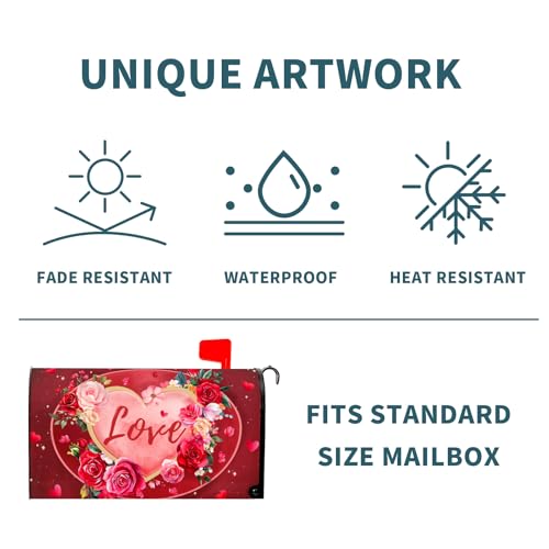 Image of Valentine's Day Mailbox Covers Magnetic Standard Size 18 X 21 Inch Red Love Hearts Magnetic Mailbox Cover Floral Mailbox Wraps Post Box Cover Decoration Outdoor Garden Home Yard Outside