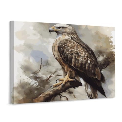 Tableau faucon aquarelle encadré pour décoration de bureau