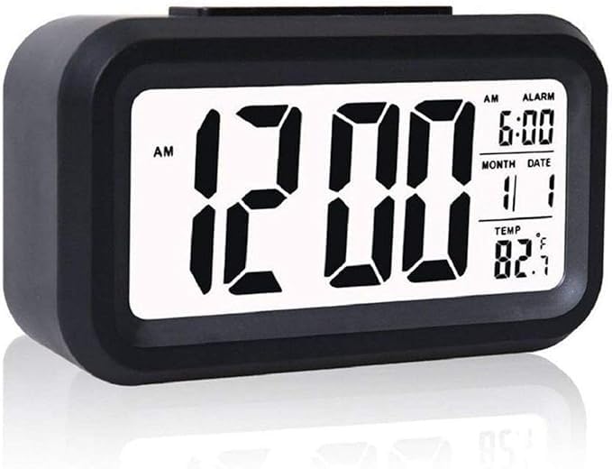 OFFERZONE Digital Display Alarm Clock Table Clock with Automatic Sensor, Date & Temperature Clock for Students, Home and Office Table Décor (Black)