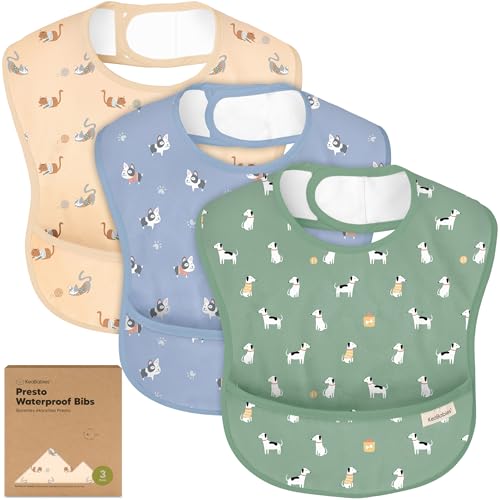 3-Pack Waterproof Baby Bibs for Eating - Lightweight Toddler Feeding Bibs with Large Food Catcher, Mess Proof, Food-Grade Baby Eating Essentials, Easy...