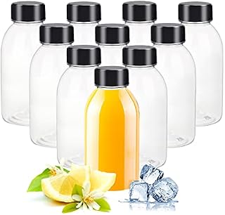 YBCPACK 12 Pack 12oz (360 ml) Clear PET Plastic Juice Bottles with Lids, 1 Cleaning Brush - Empty Milk Bottles Plastic Smoothie Bottles for Home Beverages