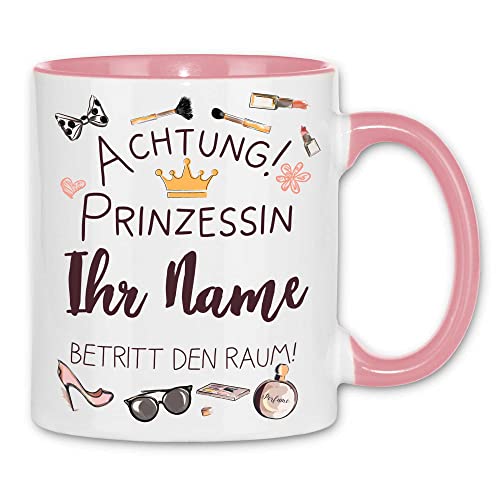 wowshirt Tasse Prinzessin Betritt den Raum mit Namen Selbst Gestalten Individuell Personalisiert Kollege, Farbe:White - Pink wowshirt Tasse Prinzessin Betritt den Raum mit Namen Selbst Gestalten Individuell Personalisiert Kollege, Farbe:White - Pink
