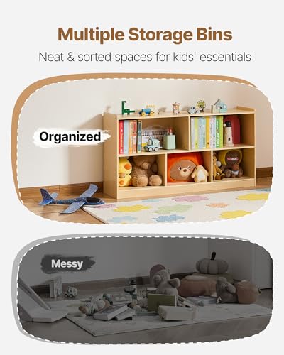 Image of VEVOR Montessori Bookshelf, 45 in Width Toy Storage Organizer, 5-Section Kids Display Storage Cabinet, Daycare Furniture, Kids Bookshelf for Bedroom, Nursery, Living Room, Entryway, Preschool, Brown