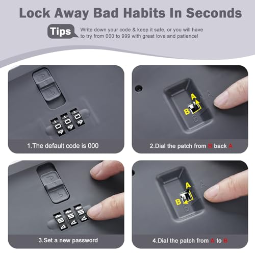 Image of Lockable Storage Box, Small Lock Box with Combination Code for Phone /Medicine Safe /Food Home /Refrigerator /Office /Personal Items /Travel /Gift,9.25 x 5.04 x 3.62''