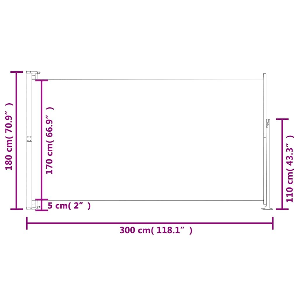 Tenda Laterale Estensibile per Esterno, 180x300 cm, Tessuto Poliestere UV+Acciaio, Frangivista Balcone e Separe da Giardino, Colore Crema, Retrazione Automatica