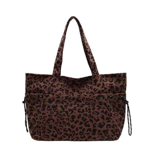 Oversized Leopard Tote Bag Large Capacity Corduroy Cheetah Print Shoulder Handbag Casual Corduroy Drawstring Hobo Bag