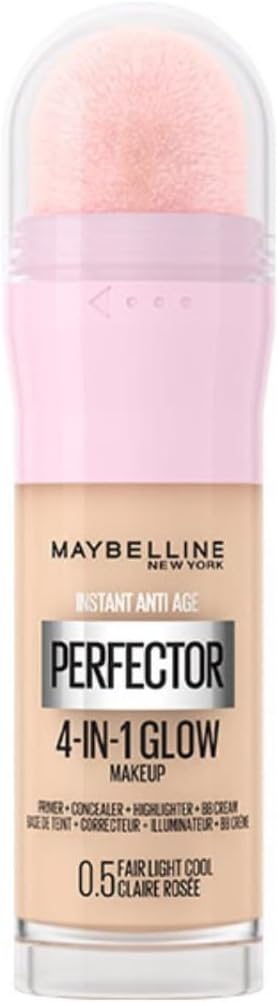 Maybelline New York Fondotinta Perfezionante Instant Perfector 4-in-1 Glow, Minimizza, Corregge, Uniforma e Illumina, Finish Luminoso Senza Imperfezioni, 20 ml, Tonalità: 0.5 Fair-Light Cool