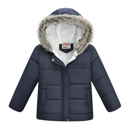 wodceeke Boys Girls Puffer Parka Jacket with Fur Hood, Down Winter Coats Kids Fleece Lined Hooded Warm Outwear 5-13 Years