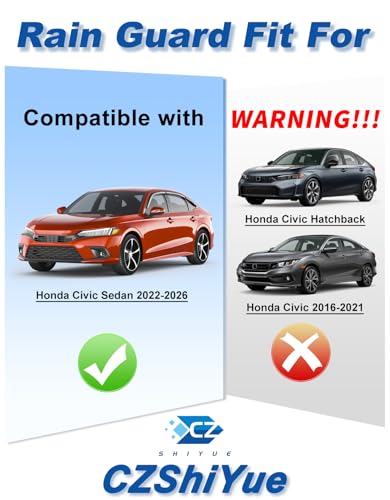 Image of 6-PCS Extra-Thick Rain Guards Fit for Honda Civic Sedan 2022-2026 Extra Durable Tape-on Window Rain Guard Window Deflectors Vent Shades Window Visor Vent Visors Exterior
