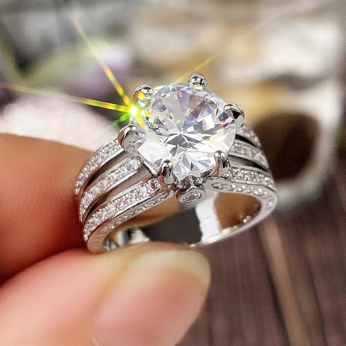 White Gold Plated Round Cubic Zirconia Inlaid Elegant Three-layer Six-prong Engagement Rings Wedding Bridal Band Promise Rings Evening Parties Anniversary Valentine's Day Gifts Eternity Bands for Women2