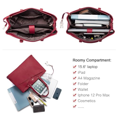 Image of LOVEVOOK Laptop Bag for Women 17.3 Inch Tote Bags Waterproof Leather Briefcase Computer Women Business Office Work Bag,Christmas Red