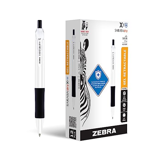 Stylo gel noir 0.7mm retractable Zebra Sarasa Dry X1+ pack 12 stylos
