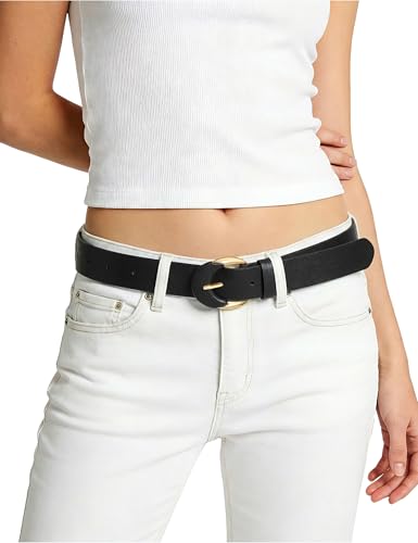 WHIPPY Casual Leather Belt for Women, Unique Buckle Candy Color, Ladies Fashion Belt for Jeans Pants Dresses, Black M
