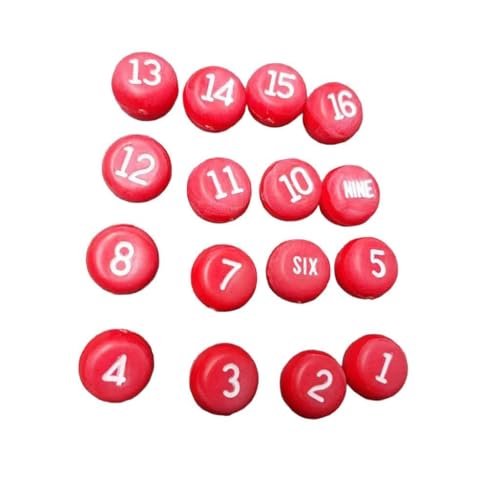 QSTDGVPW 16-Piece Billiard Number Dice Set, Red Polypropylene Material, 17mm Size for Pool Activities