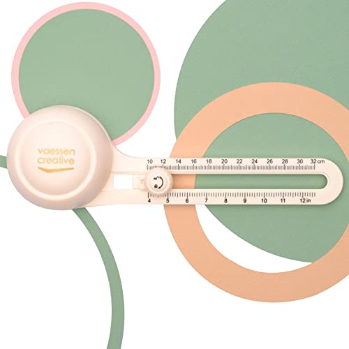 Vaessen Creative Cortador de Círculos – Ø 10 a Ø 32 cm y 3 Cuchillas de Repuesto – Cutter Circular para Manualidades, Papel y Scrapbooking, Marfil