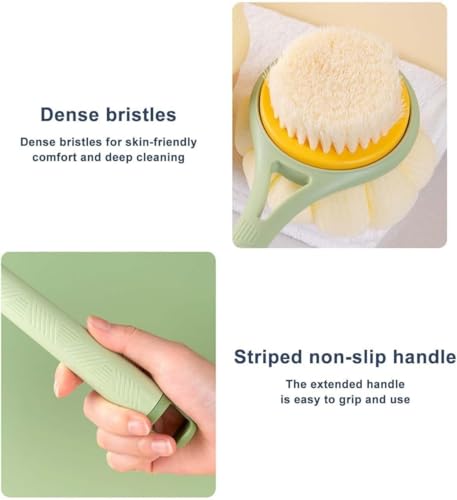 Image of Silicone Bath Brush with Long Handle - Soft Bristles Back Scrubber for Shower | Body Massage - Exfoliating Dirt Removal Brush for Men | Women (Korean Pack of 3)