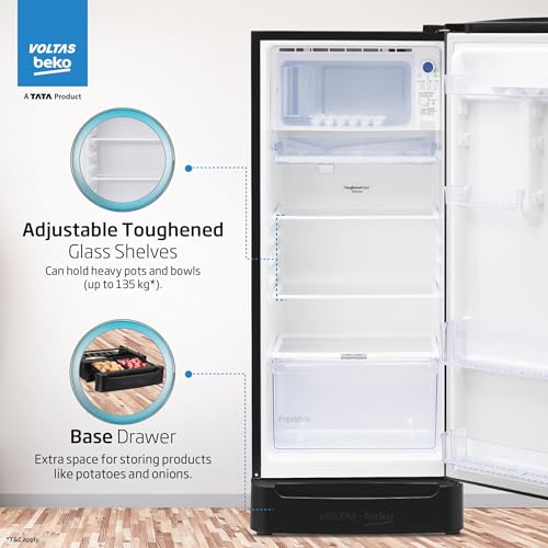 Image of Voltas Beko, A Tata Product 183 L, 5-Star Single Door Direct Cool Refrigerator with Fresh Box Technology (RDC215V / 5W0DGR0M0B00GO, Dark Grey)