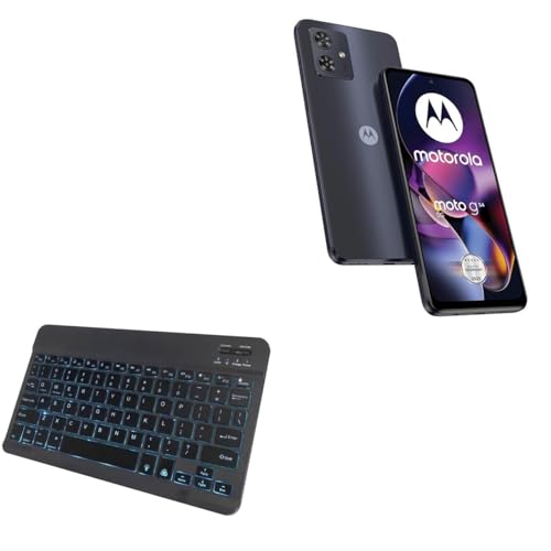 BoxWave Keyboard Compatible with Motorola Moto G54 (Power Edition) - SlimKeys Bluetooth Keyboard - with Backlight, Portable Slim LED 7 Colors - Jet Black