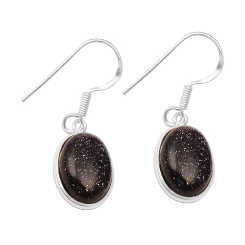 Boucles d'oreilles pierre de soleil bleue argent 925 cadeau artisanal femme