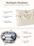 Lekespring Cord Tasche Damen, Groß Tote Bag Strandtasche mit Reißverschluss, Shopper Tasche Damen Laptoptasche mit 17 Zoll Laptopfach, Elegant Handtasche Umhängetasche für Arbeit Schule Gym-Beige
