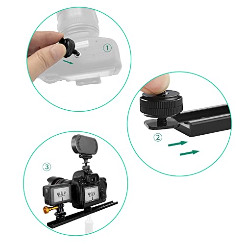 Cold Shoe Bracket Extension Bar, 11.6" Tripod Bracket Mount Dual Camera Flash Mount Can Be Adjust Easily, Aluminum Hot Shoe Extension Bar With 1/4" & 3/8" Screw For Camera Led Video Light Flash Light #TOP2
