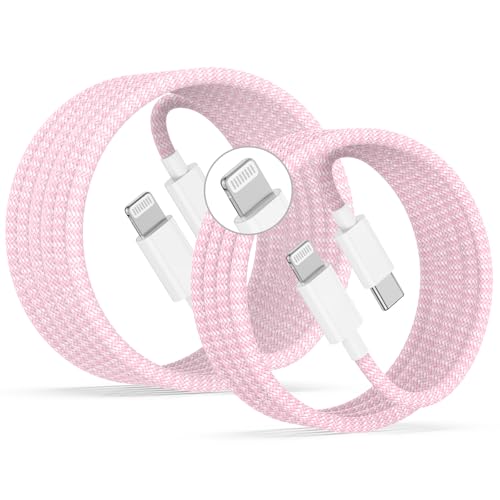 Image of USB C to Lightning Cable 2Pack 6FT+10FT,[Apple MFi Certified] Nylon Braided iPhone Fast Charging Cable, Power Delivery Charging Cord for iPhone 14 13 12 11 Pro Max /XS /Max /XR /8 /7,Pad Air /Pro,Pink