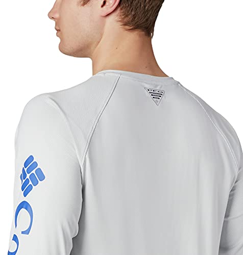 Columbia Men's Pfg Terminal Deflector Long Sleeve Shirt, Breathable, Uv Sun Protection Cool Grey/Vivid Blue #TOP4