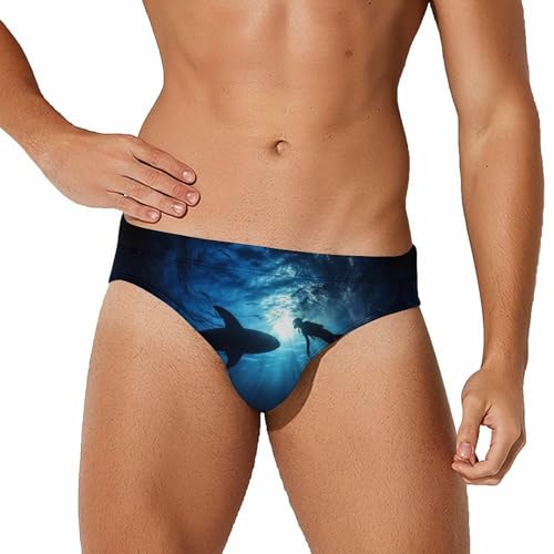 Freediver with Whale Shark Mens Swim Briefs Quick Dry Swim Trunk Bikini Underwear Swimsuit