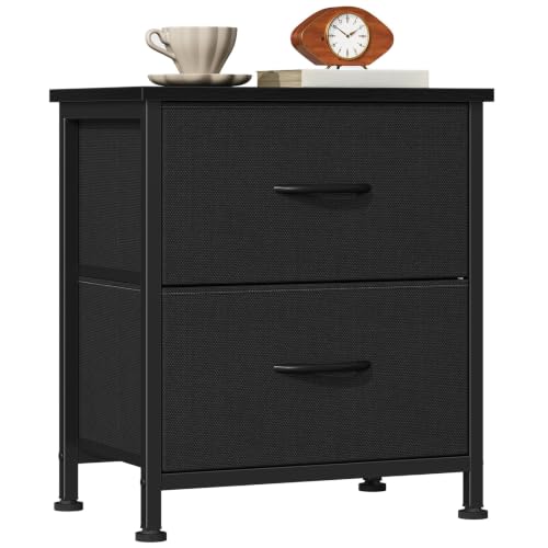Sweetcrispy Nightstand with 2 Storage Drawers, Small Bedside Table, Black