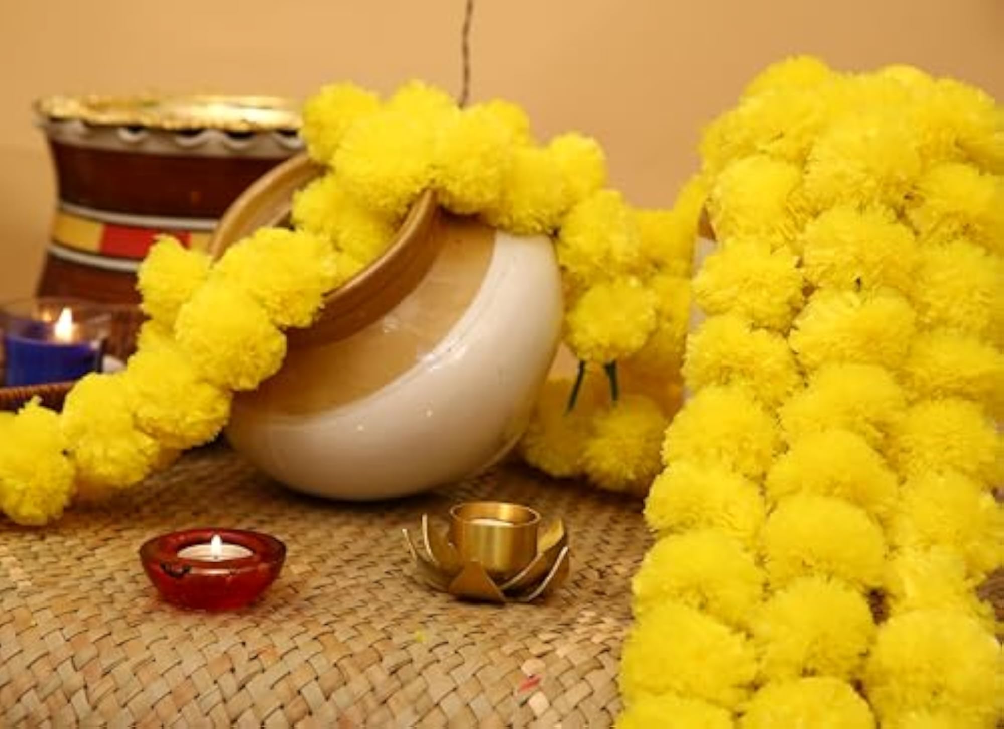Artificial Marigold Flower Garlands, 5 Feet Long