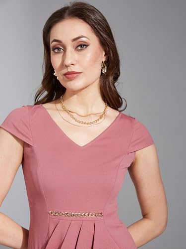 Image of Life With Pockets Women's V-Neck Cap Sleeve Solid Wrapped Polyester Knee-Long Dress