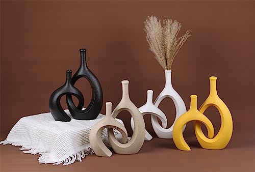 Vase en céramique jaune moutarde rond : objet déco bohème moderne salon
