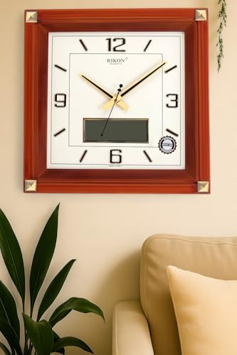 Image of Rikon Square LCD Wall Clock - Elegant Red Ivory Design, 39.37 x 39.37 cm, Perfect for Home, Office & Modern Spaces
