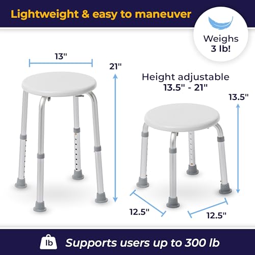 Image of Drive Medical Shower Stool, Adjustable Height, Lightweight Aluminum, White | Adjustable Height and Lightweight Aluminum Construction Support Up to 300 Lbs for Safer Everyday Showering