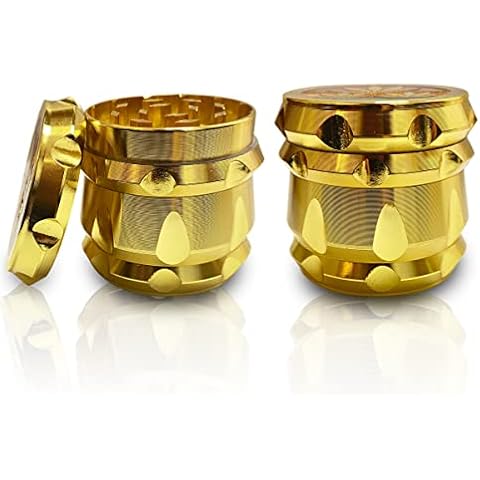 Aluminium Gold Heavy Duty Herb and Spice Grinder - 4 Part 50mm Grinder Metal with Scraper - Portable Mill Crusher - Premium Quality Cover