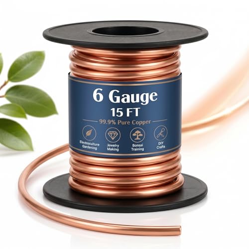 Image of Therwen 15ft 6 Gauge Copper Wire for Gardening, Electroculture, Bonsai, Jewelry Making Beading DIY Craft Pure Bare Copper Wire Spool