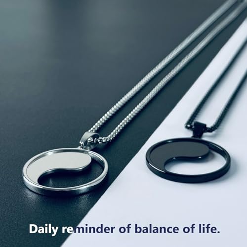 Men's Yin Yang Pendant Necklace with 24 Inch Stainless Steel Chain Taoist Symbol Amulet Balance Jewelry for Men4